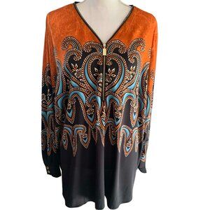 Women's Bob Mackie Shirt Size 2X Zip-Up Wearable Art Long Sleeve Lightweight